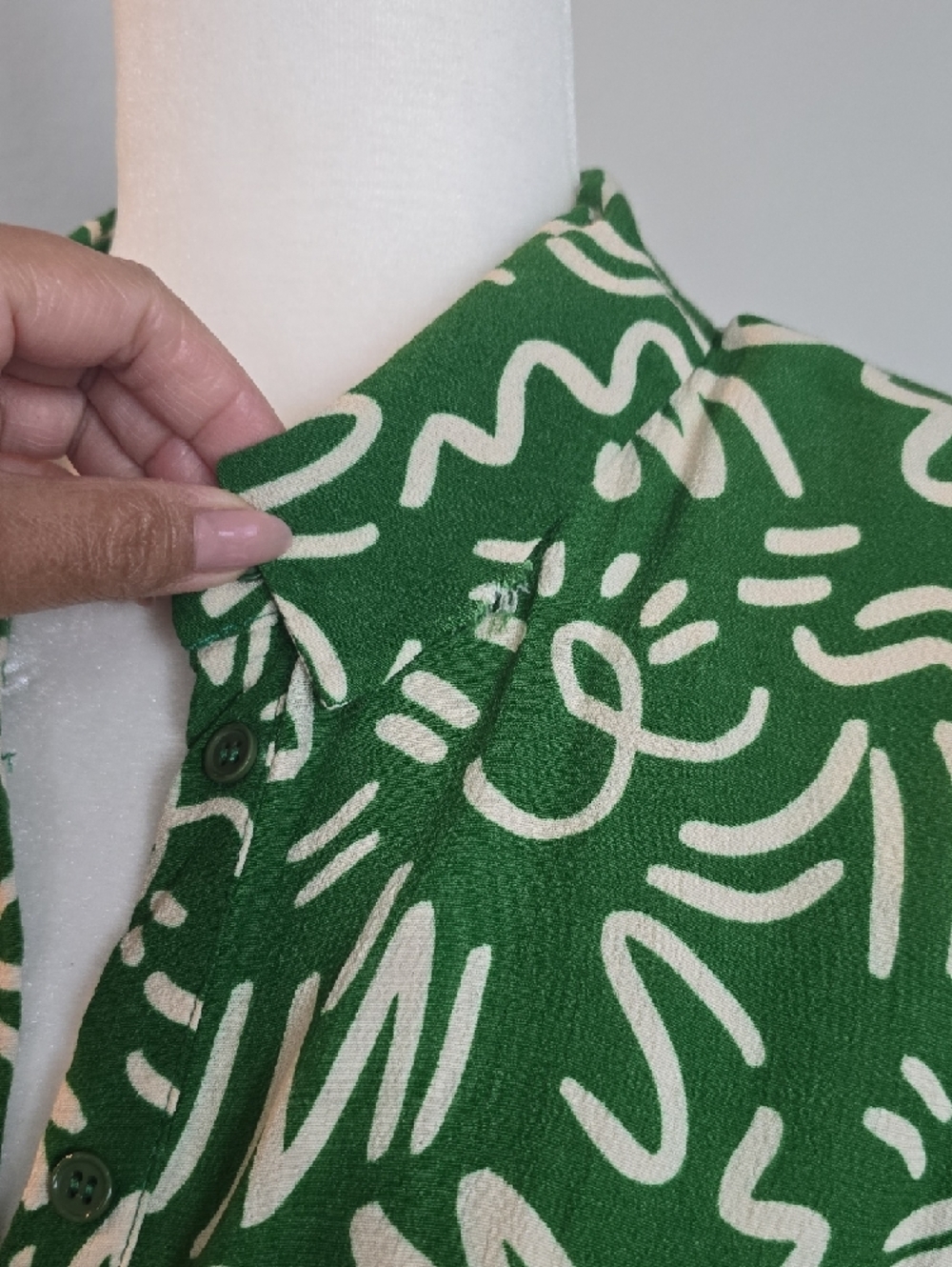 Zara Green and White Abstract Midi Shirt Dress - Picture 3 of 5